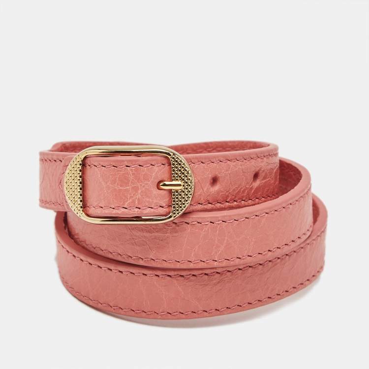 Pre Owned Balenciaga  Studded Arena Leather Gold Tone Triple Tour Bracelet 