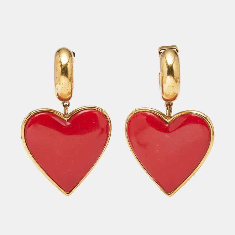 Pre Owned Balenciaga  Heart Resin Gold Tone Earrings