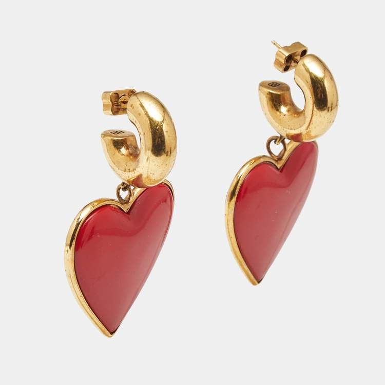 Pre Owned Balenciaga  Heart Resin Gold Tone Earrings