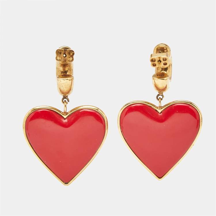 Pre Owned Balenciaga  Heart Resin Gold Tone Earrings