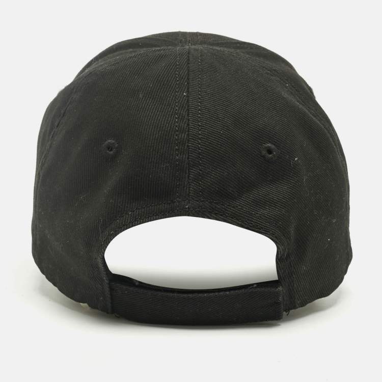 Pre Owned Balenciaga Black Logo Print Cotton Baseball Cap L