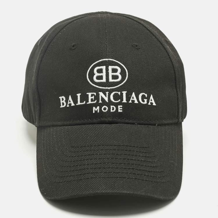 Pre Owned Balenciaga Black Logo Print Cotton Baseball Cap L