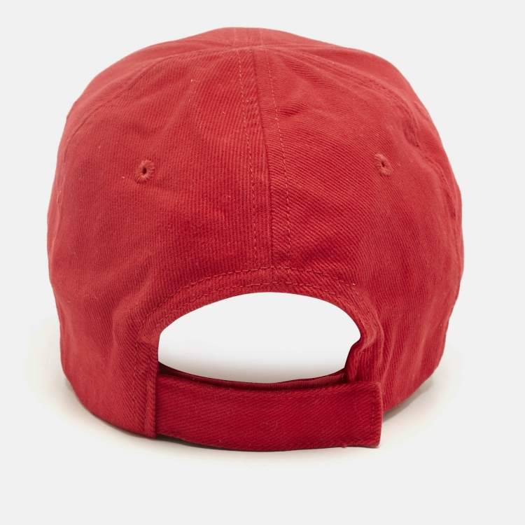 Pre Owned Balenciaga Red Logo Embroidered Cotton Baseball Cap L