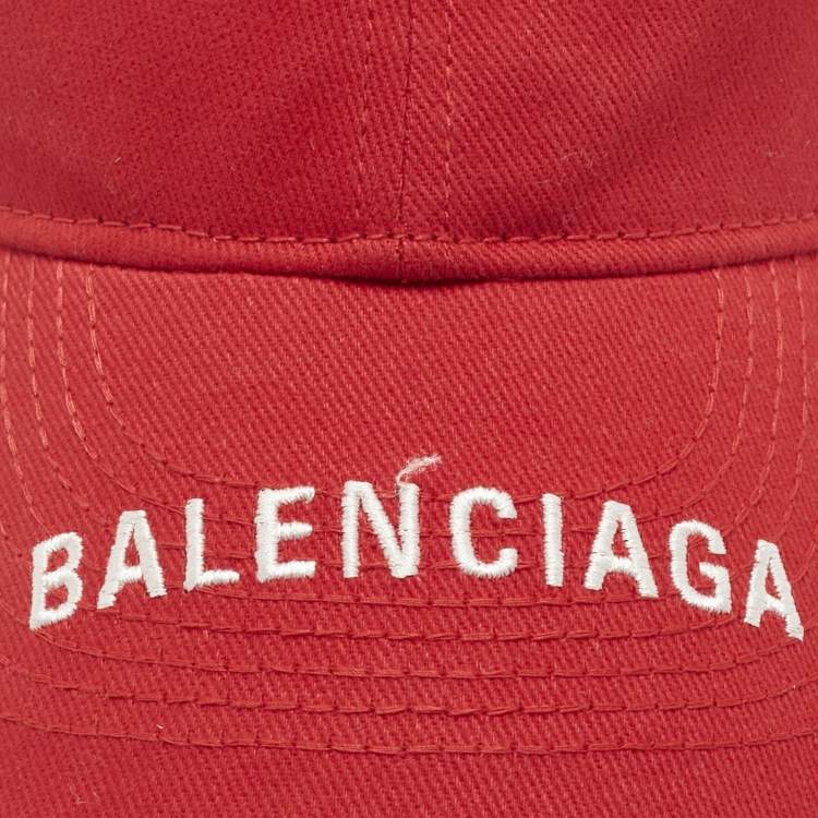Pre Owned Balenciaga Red Logo Embroidered Cotton Baseball Cap L