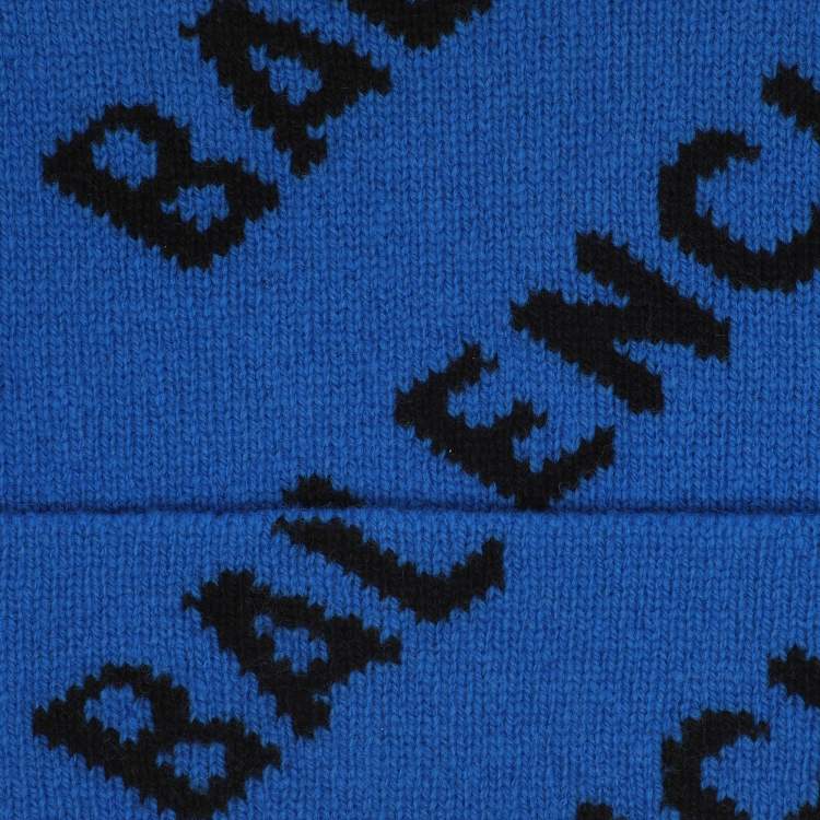 مملوكة مسبقًا قبعة بيني بالنسياجا صوف أزرق مزخرف بعلامة الماركة