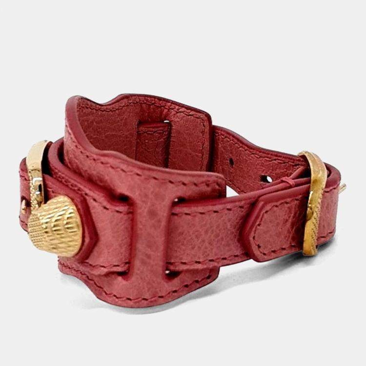 Pre Owned Balenciagna Leather Red Giant Bracelet