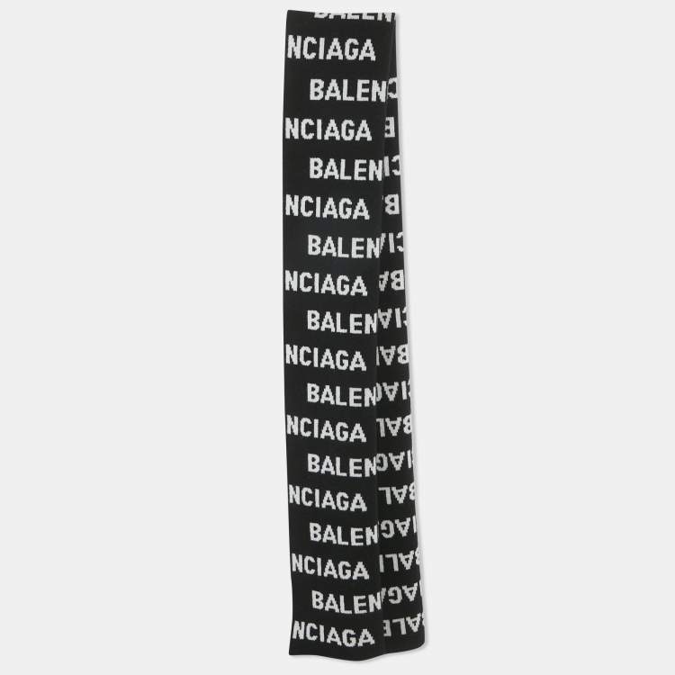 مملوكة مسبقًا Balenciaga Black/White Logo Intarsia Wool Blend Scarf