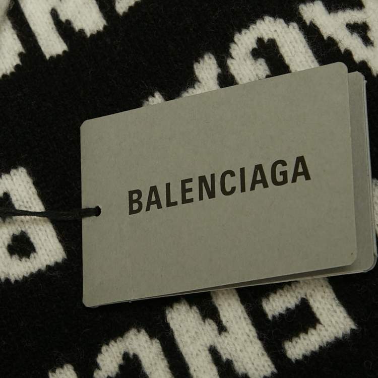 مملوكة مسبقًا Balenciaga Black/White Logo Intarsia Wool Blend Scarf
