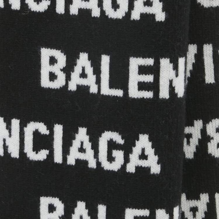 مملوكة مسبقًا Balenciaga Black/White Logo Intarsia Wool Blend Scarf