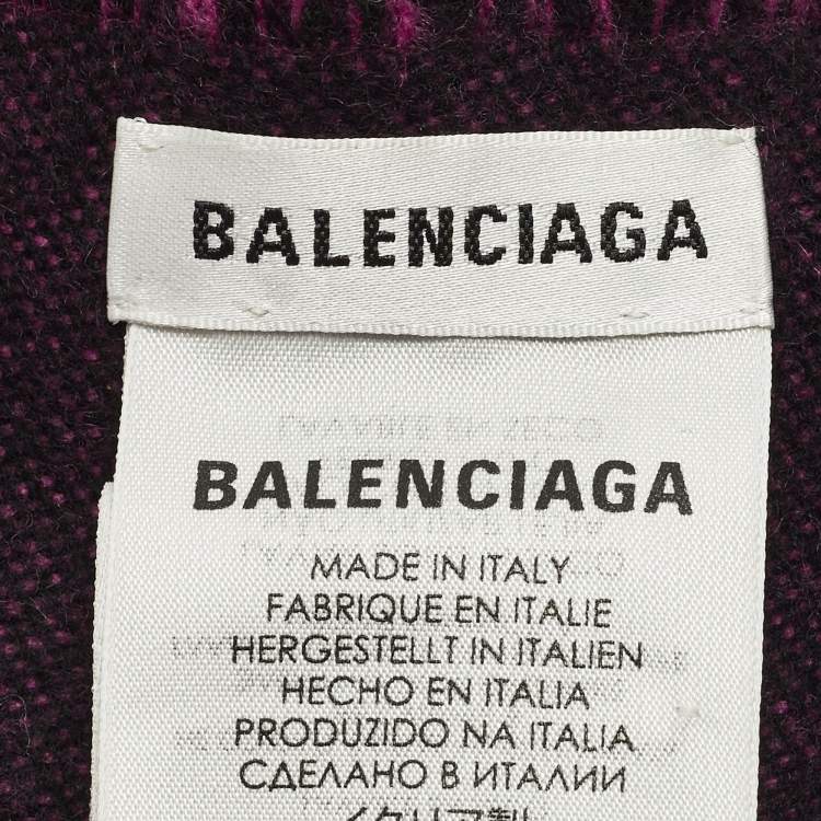 Pre Owned Balenciaga Pink/Black Logo Pattern Wool Scarf 