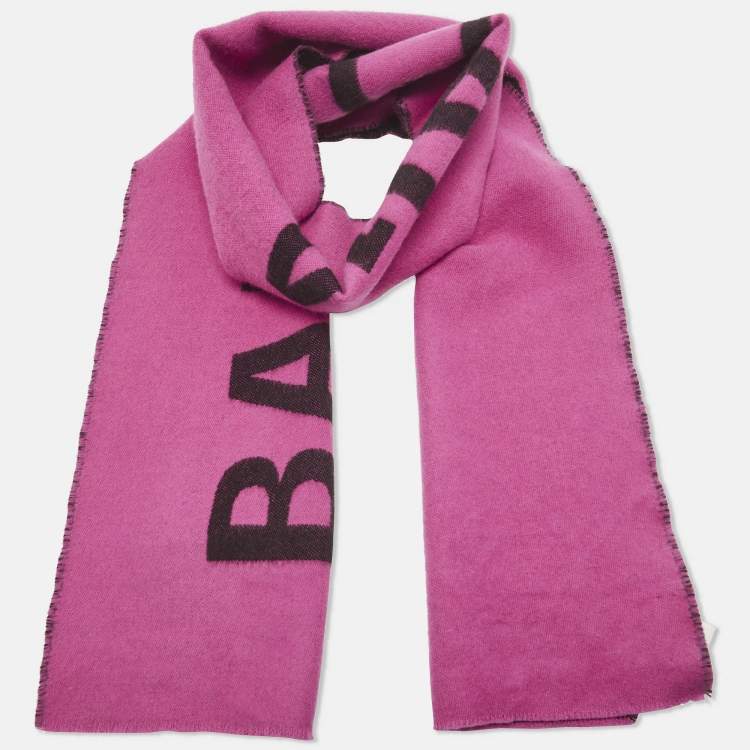 Pre Owned Balenciaga Pink/Black Logo Pattern Wool Scarf 