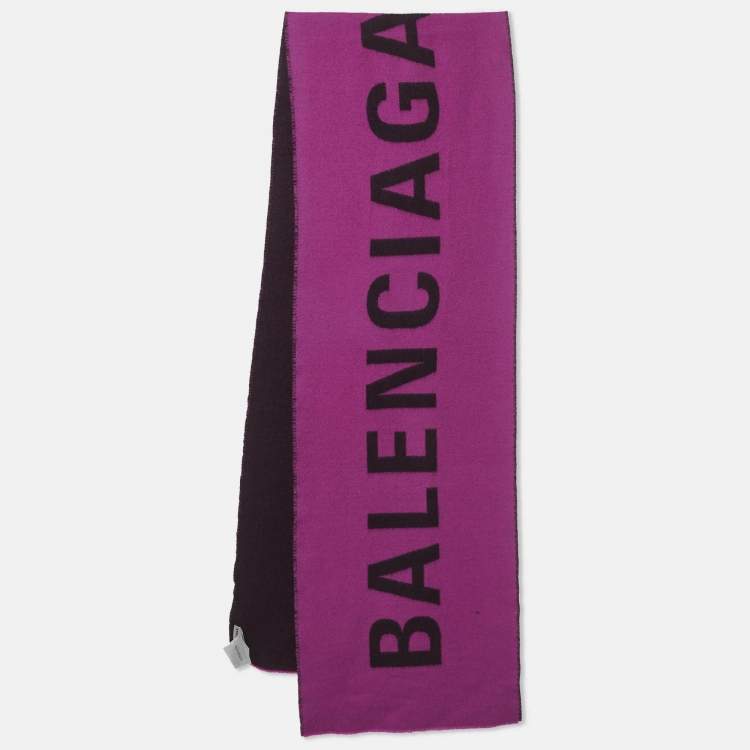 Pre Owned Balenciaga Pink/Black Logo Pattern Wool Scarf 
