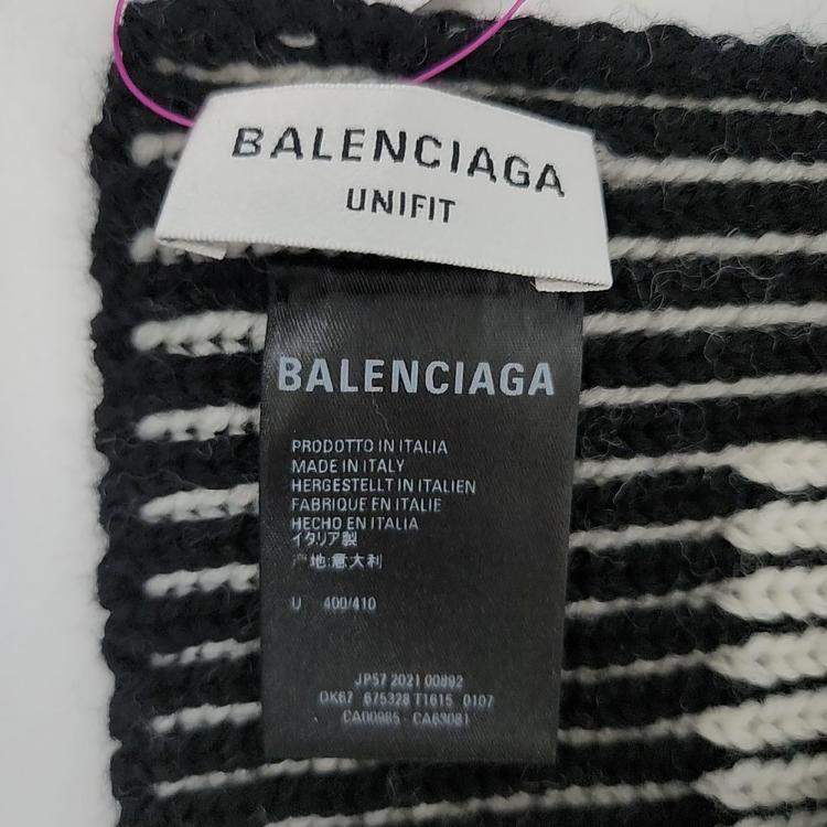Pre Owned Balenciaga Black/White Wool Muffler