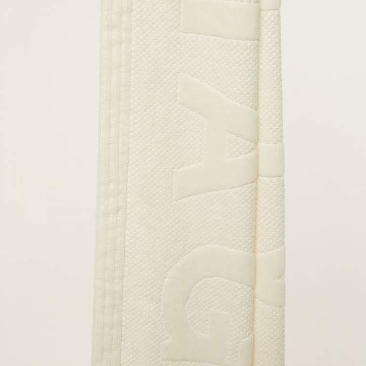 Pre Owned Balenciaga White Logo Terry Cotton Fringed Scarf