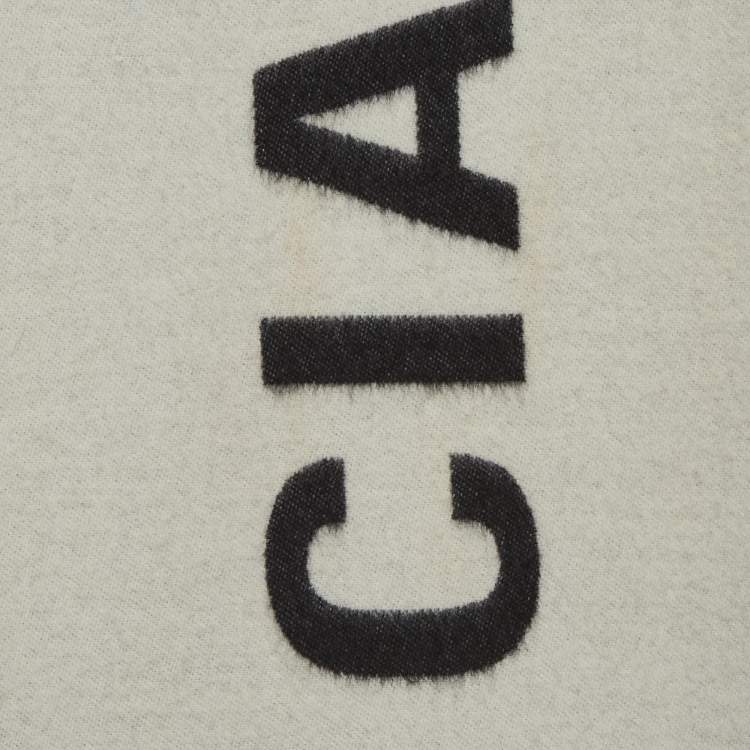 Pre Owned Balenciaga Black Logo Wool Reversible Scarf