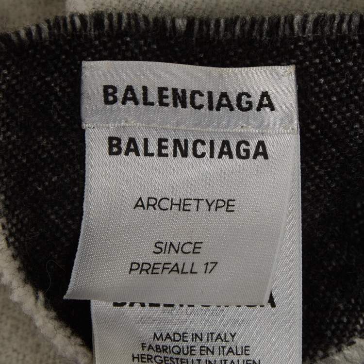Pre Owned Balenciaga Black Logo Wool Reversible Scarf
