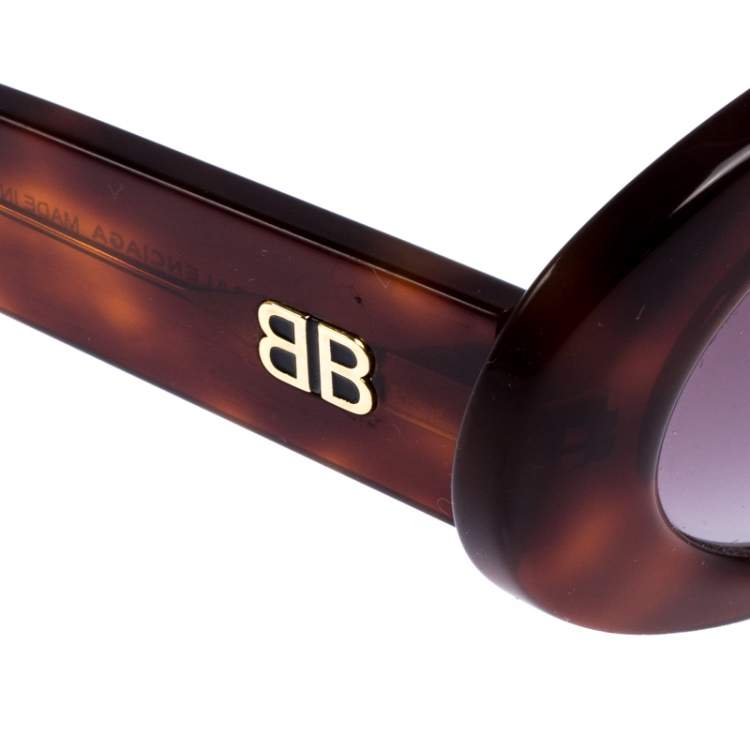 Pre Owned Balenciaga Brown tortoise BA 145 Oval Sunglasses
