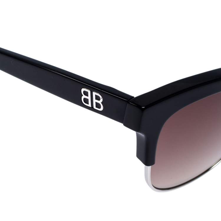 Pre Owned Balenciaga Black Gradient BA 144 Half Rim Sunglasses