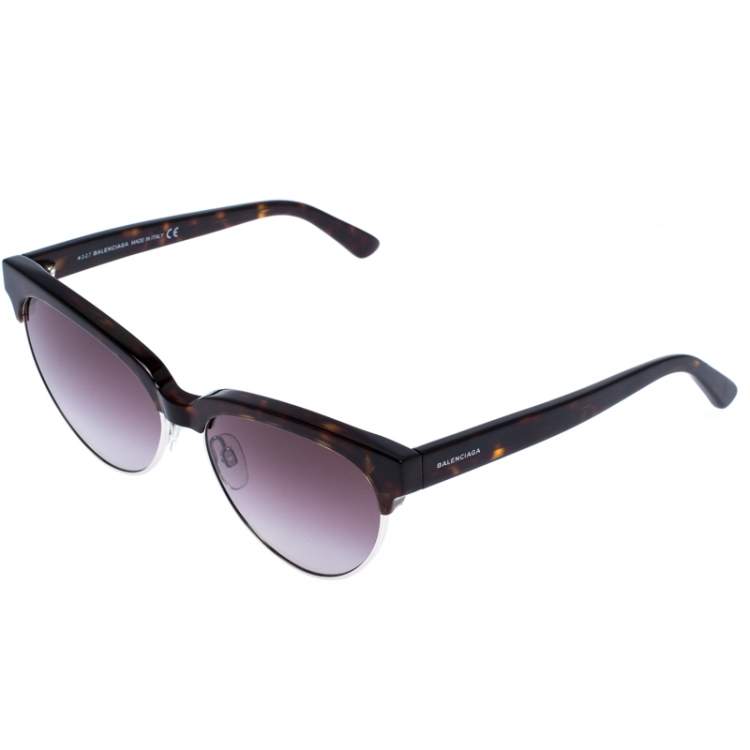 Pre Owned Balenciaga Brown Tortoise Gradient BA 127 Half Rim Cat Eye Sunglasses