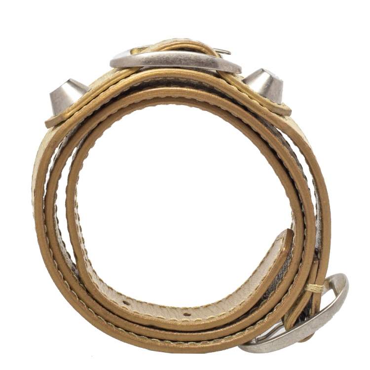 Pre Owned Balenciaga Metallic Gold Leather Triple Tour Arena Bracelet M