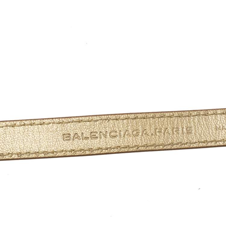 Pre Owned Balenciaga Metallic Gold Leather Triple Tour Arena Bracelet M