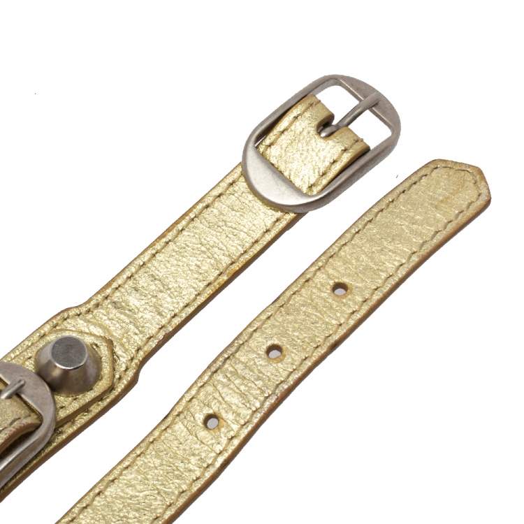 Pre Owned Balenciaga Metallic Gold Leather Triple Tour Arena Bracelet M