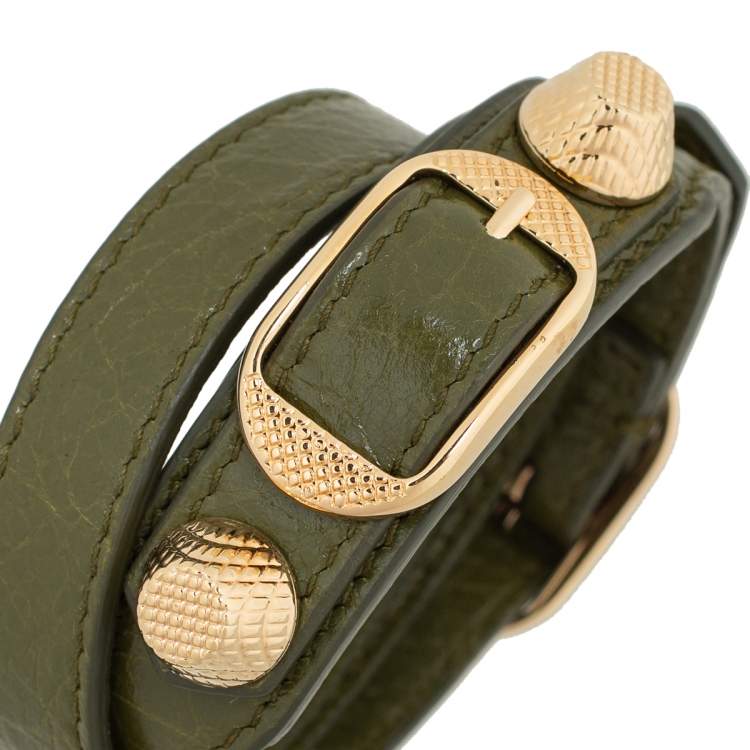 Pre Owned Balenciaga Arena Giant Green Leather Triple Tour Bracelet M