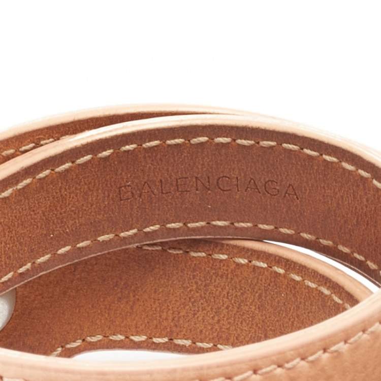 Pre Owned Balenciaga Giant Peach Leather Studded Triple Tour Bracelet M