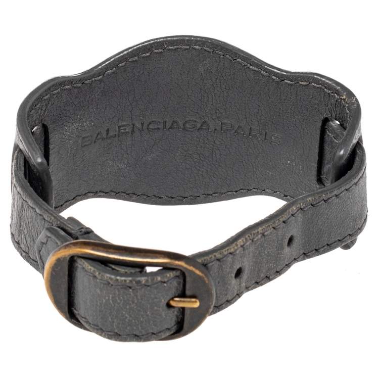Pre Owned Balenciaga Aged Gold Tone Grey Leather Giant Bracelet