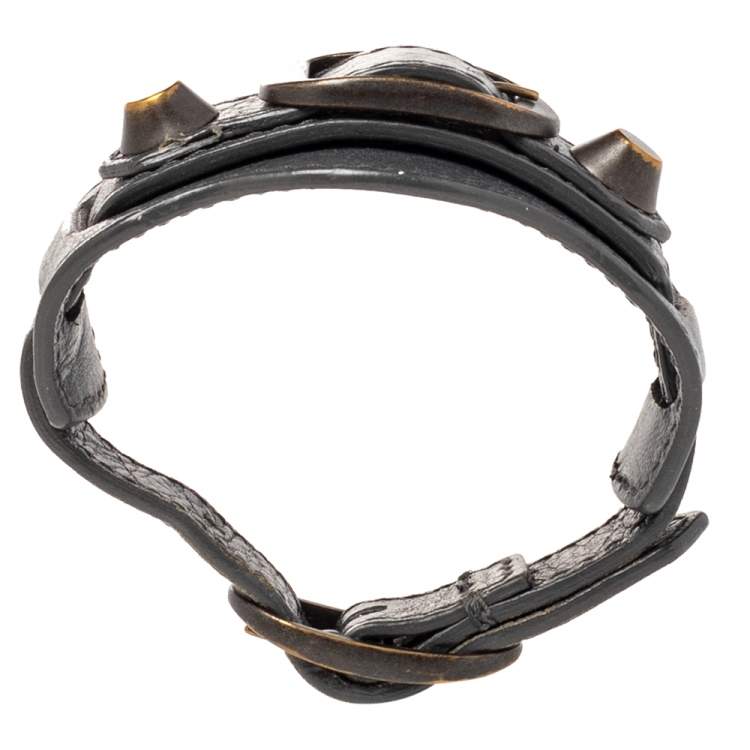 Pre Owned Balenciaga Aged Gold Tone Grey Leather Giant Bracelet
