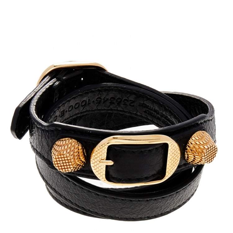 Pre Owned Balenciaga Arena Giant Black Leather Triple Tour Bracelet M