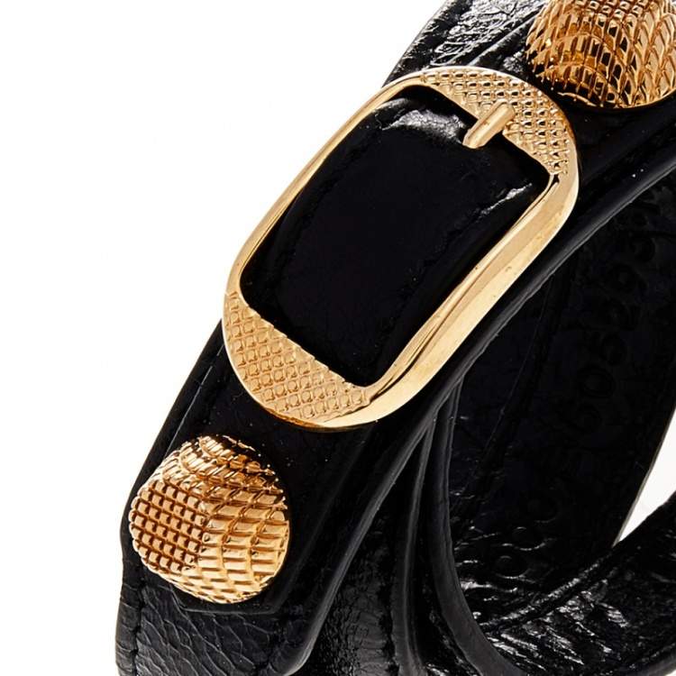 Pre Owned Balenciaga Arena Giant Black Leather Triple Tour Bracelet M