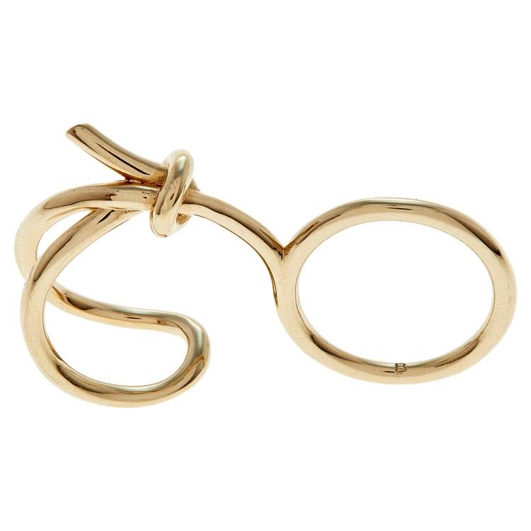 Pre Owned Balenciaga Asymmetric Bow Gold Tone Double Ring