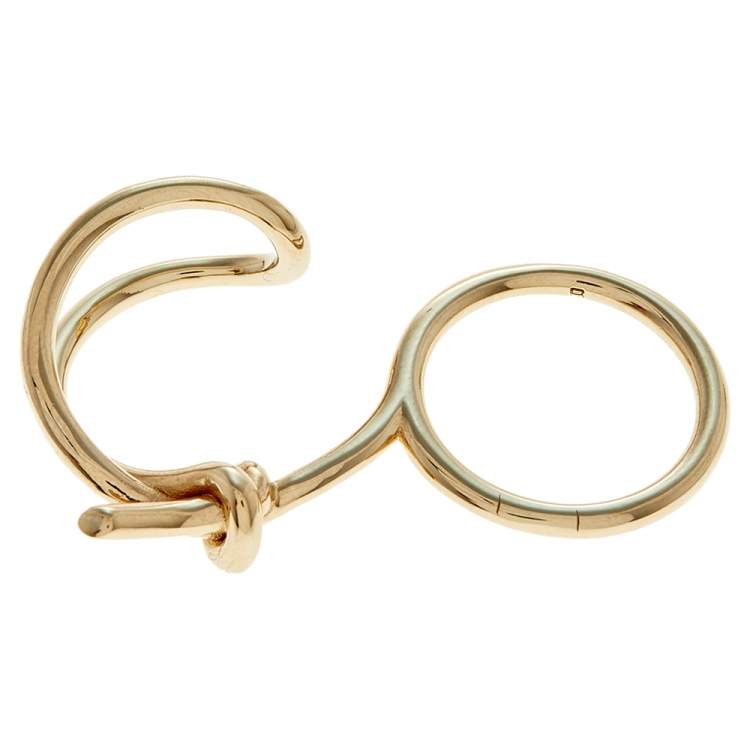 Pre Owned Balenciaga Asymmetric Bow Gold Tone Double Ring