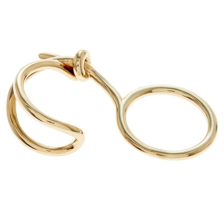Pre Owned Balenciaga Asymmetric Bow Gold Tone Double Ring