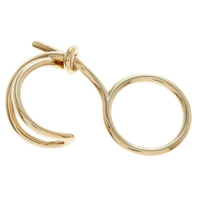Pre Owned Balenciaga Asymmetric Bow Gold Tone Double Ring