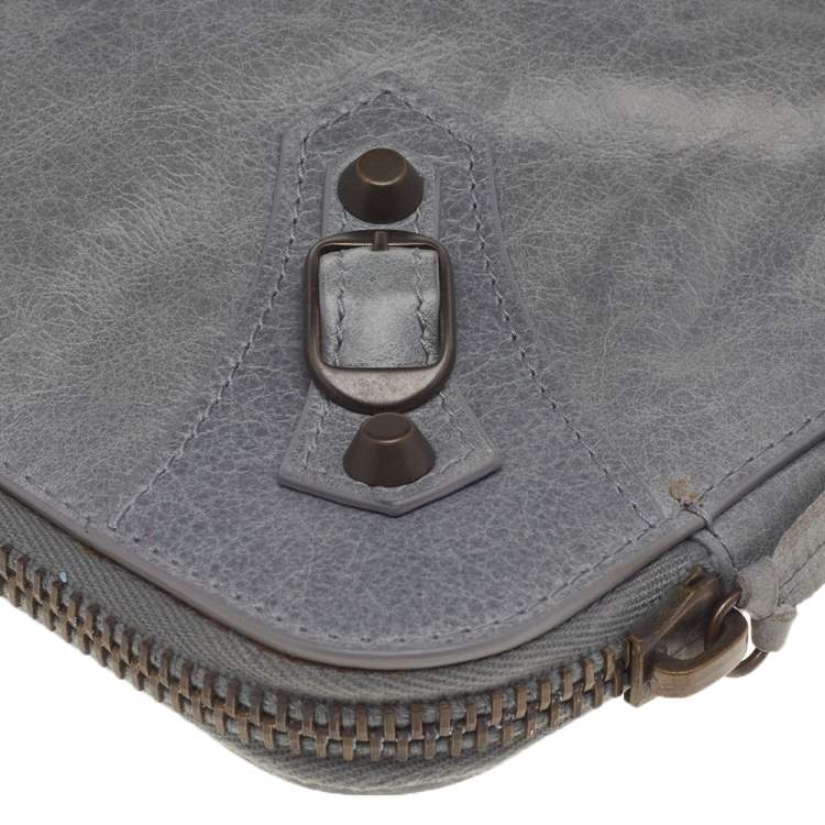 Pre Owned Balenciaga Grey Leather Laptop Case