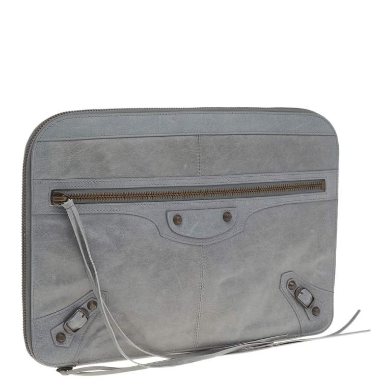 Pre Owned Balenciaga Grey Leather Laptop Case
