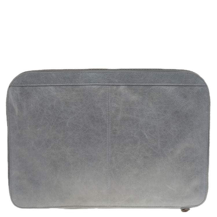 Pre Owned Balenciaga Grey Leather Laptop Case