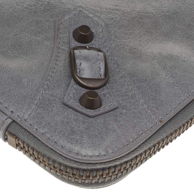 Pre Owned Balenciaga Grey Leather Laptop Case