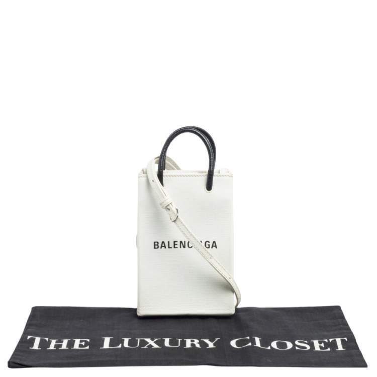 Pre Owned Balenciaga White Leather Shopping Phone Holder Bag