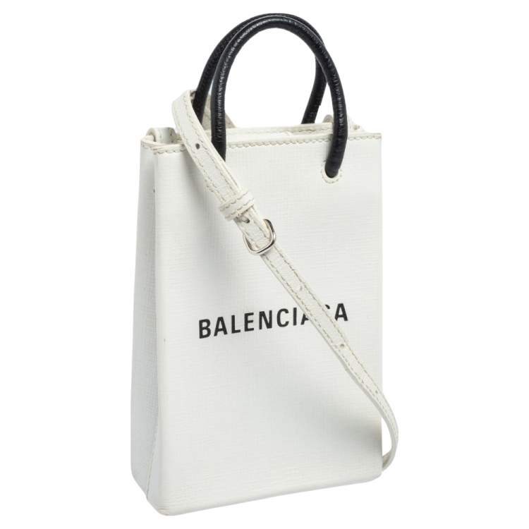 Pre Owned Balenciaga White Leather Shopping Phone Holder Bag