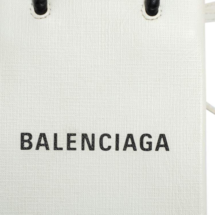 Pre Owned Balenciaga White Leather Shopping Phone Holder Bag