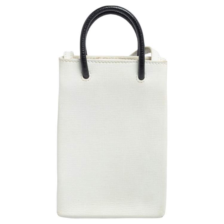 Pre Owned Balenciaga White Leather Shopping Phone Holder Bag