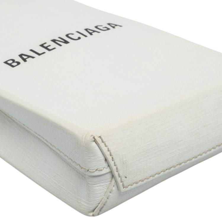 Pre Owned Balenciaga White Leather Shopping Phone Holder Bag