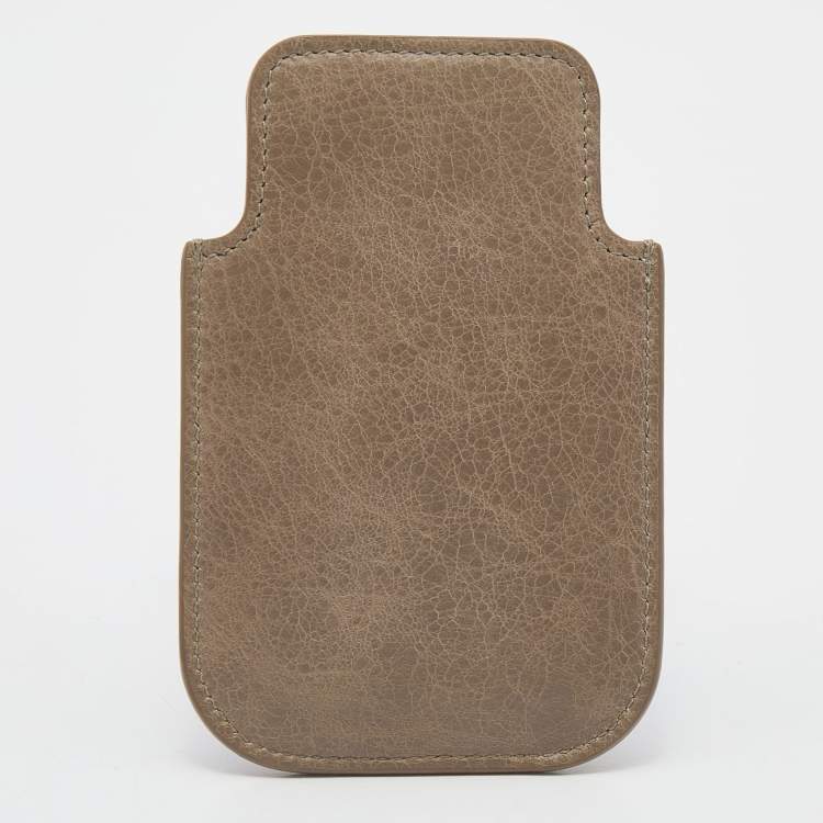 Pre Owned Balenciaga Grey Leather Arena Phone Pouch