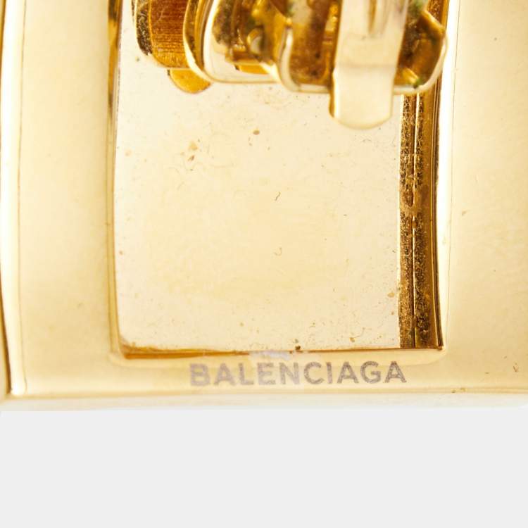 Pre Owned Balenciaga Logo Crystals Gold Tone Metal Ear Cuff