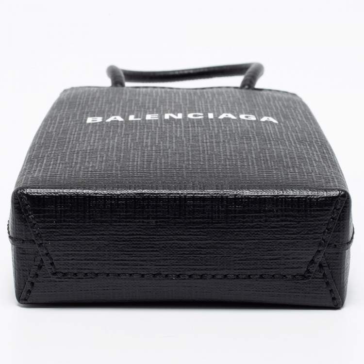Pre Owned Balenciaga Black Leather Shopping Phone Holder Bag