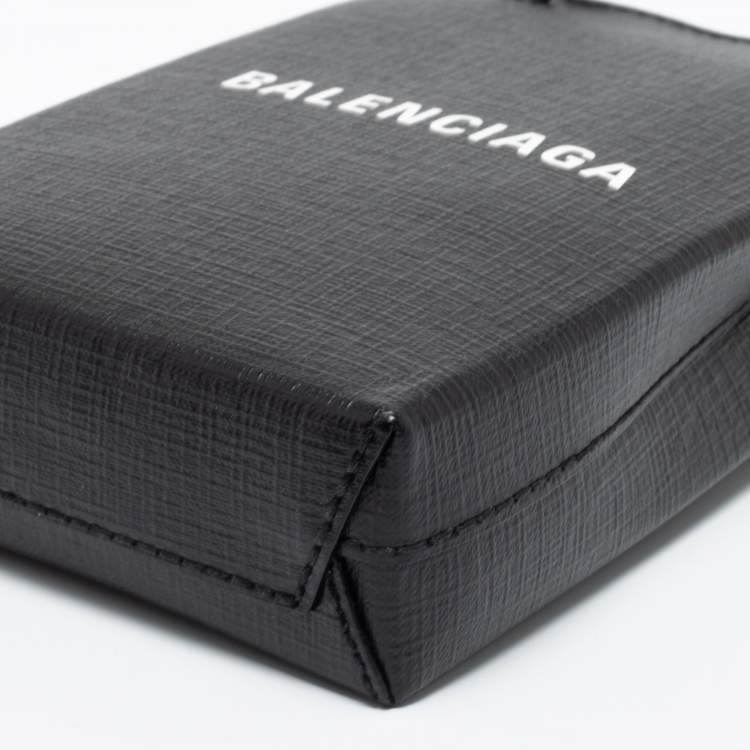 Pre Owned Balenciaga Black Leather Shopping Phone Holder Bag