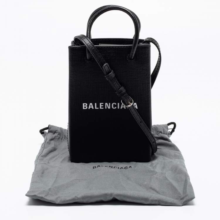 Pre Owned Balenciaga Black Leather Shopping Phone Holder Bag